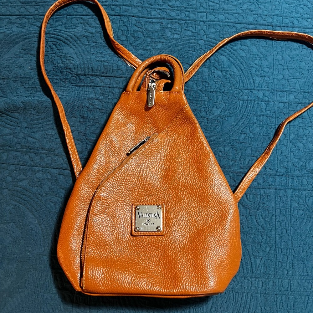 Valentina Italia Leather Mini Backpack Purse— Beautiful Real Tan Leather